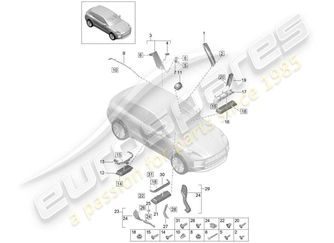 porsche macan (2020) airbag part diagram