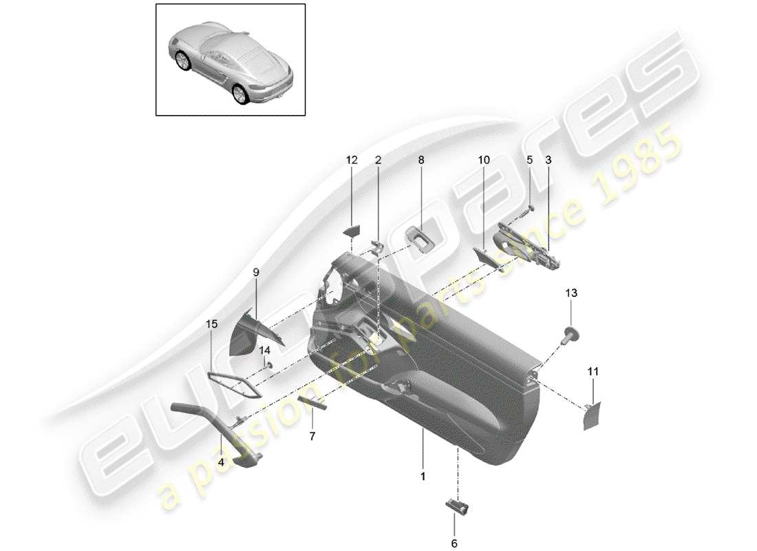 porsche 718 cayman (2017) door trim parts diagram