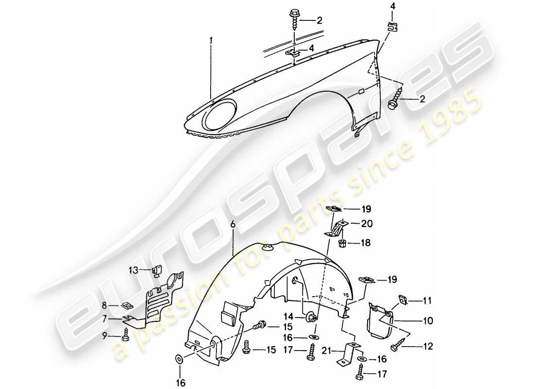 porsche 968 (1994) fender part diagram