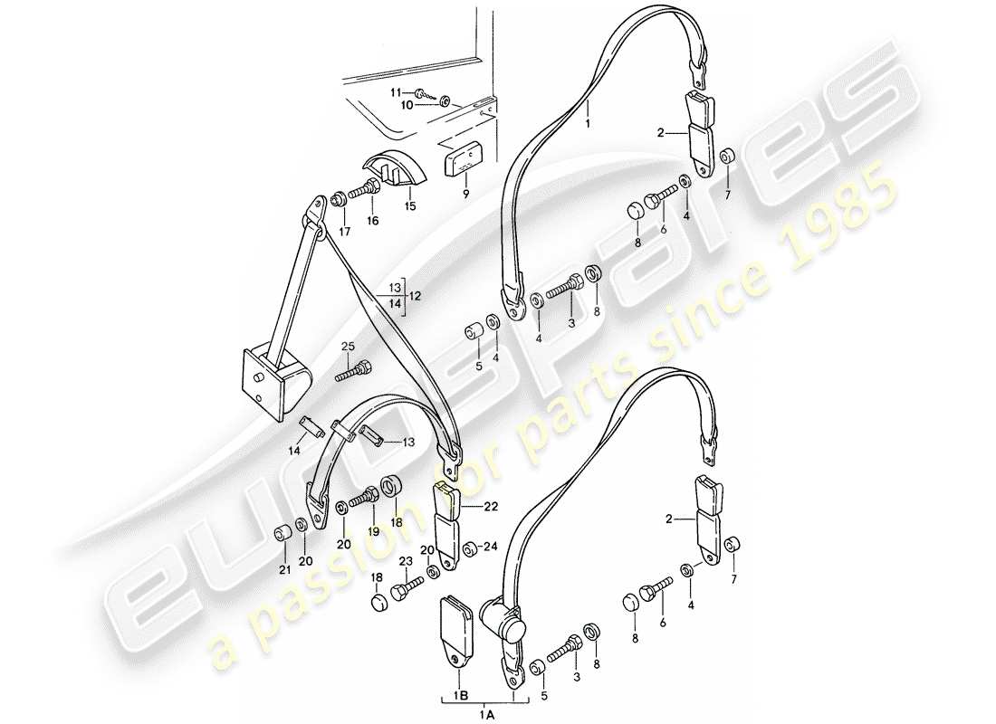 porsche 968 (1994) seat belt part diagram