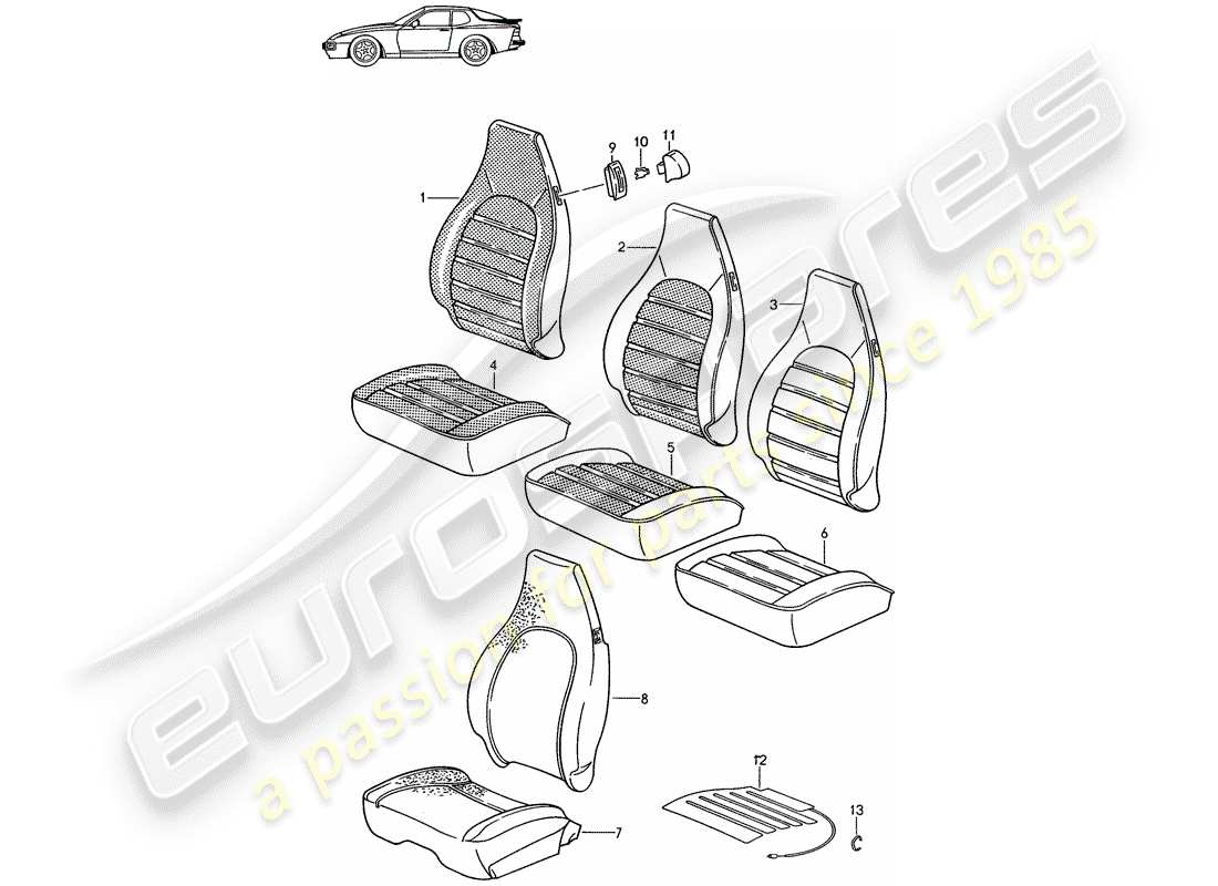 porsche seat 944/968/911/928 (1986) cover - heater element - front seat - d >> - mj 1988 parts diagram