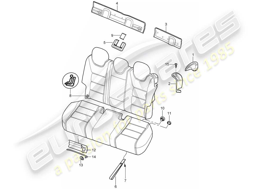 porsche cayenne (2006) back seat backrest part diagram