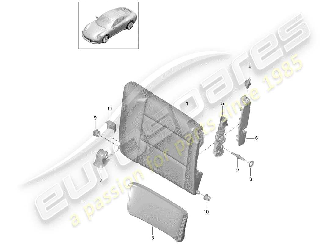 porsche 991 gen. 2 (2019) emergency seat backrest part diagram