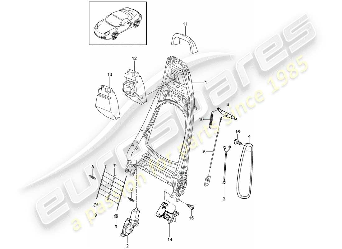 porsche boxster 987 (2009) backrest frame parts diagram