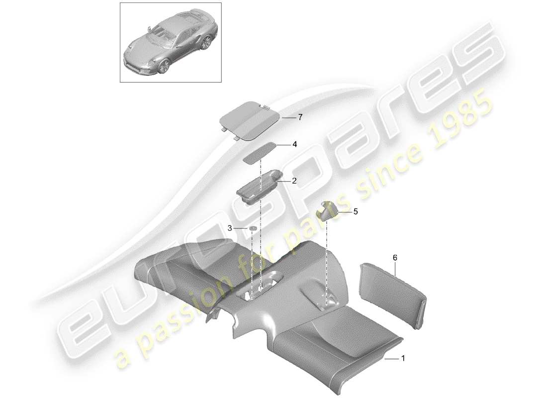 porsche 991 turbo (2015) back seat cushion parts diagram
