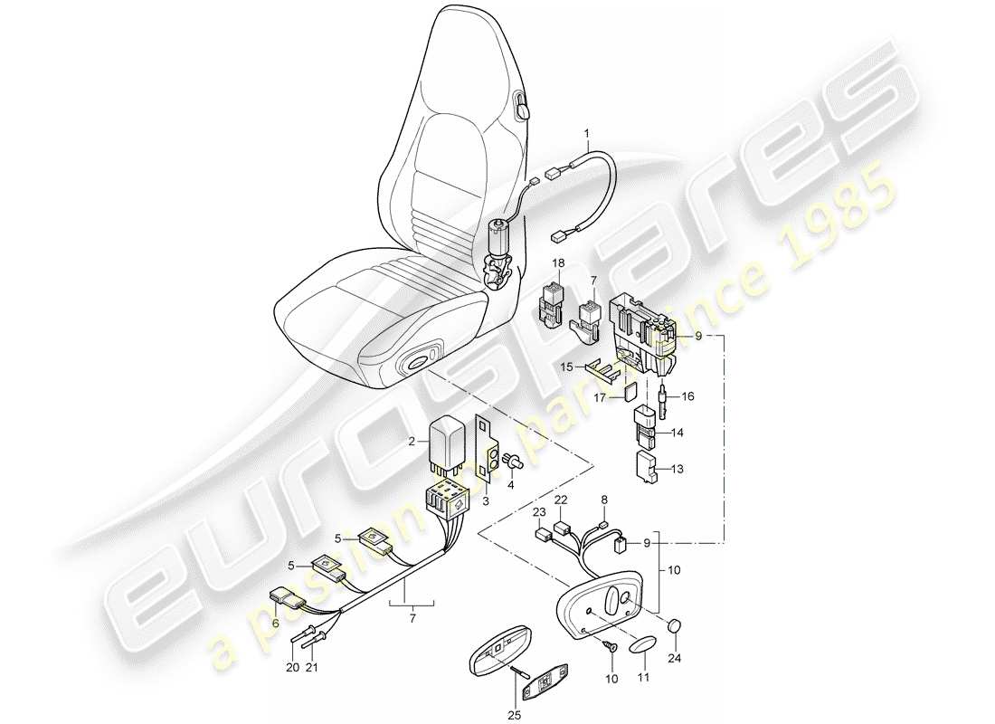 porsche boxster 986 (2004) wiring harnesses - switch - comfort seat part diagram