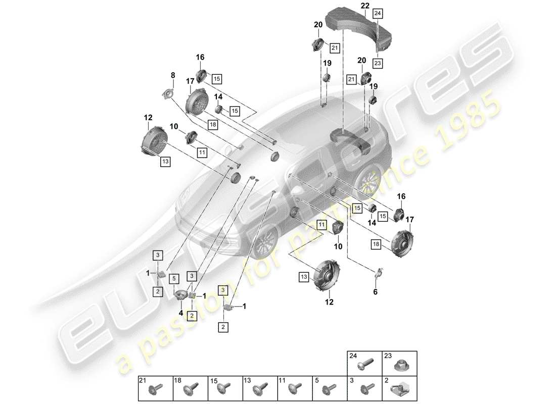 porsche cayenne e3 (2019) loudspeaker part diagram