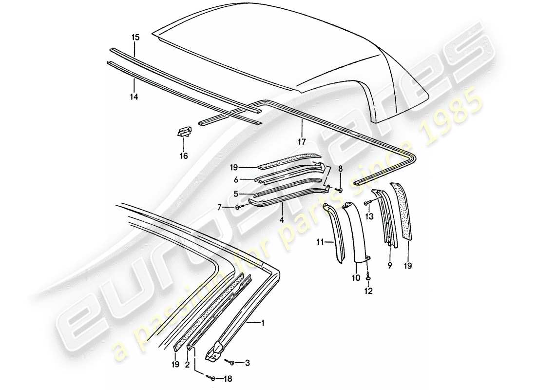 porsche 944 (1989) seal strip part diagram