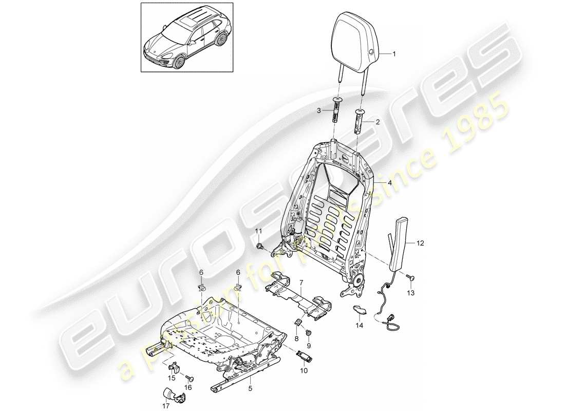 porsche cayenne e2 (2012) frame - backrest part diagram