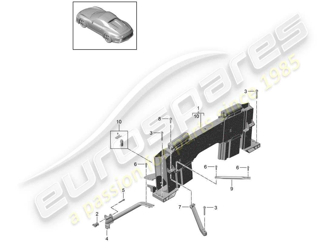 porsche 991r/gt3/rs (2020) rollover protection parts diagram