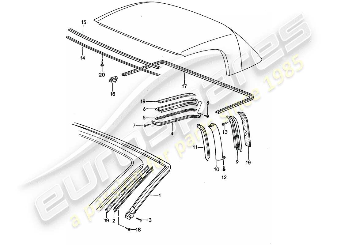 porsche 968 (1994) seal strip part diagram