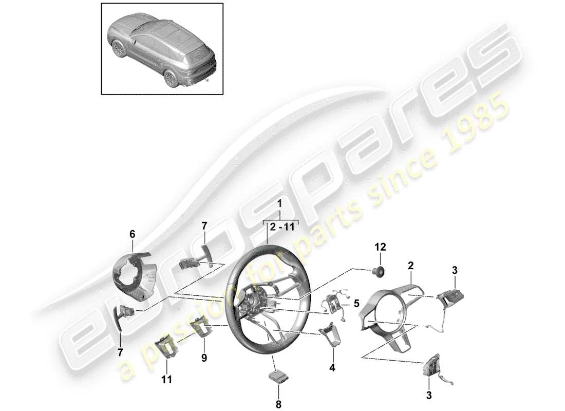 porsche cayenne e3 (2019) steering wheel part diagram