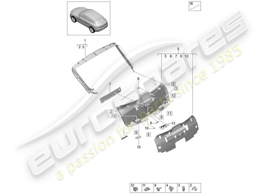 porsche macan (2020) trim panel for hatch gate part diagram