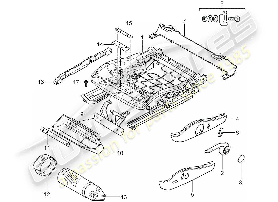 porsche 997 (2007) seat frame parts diagram