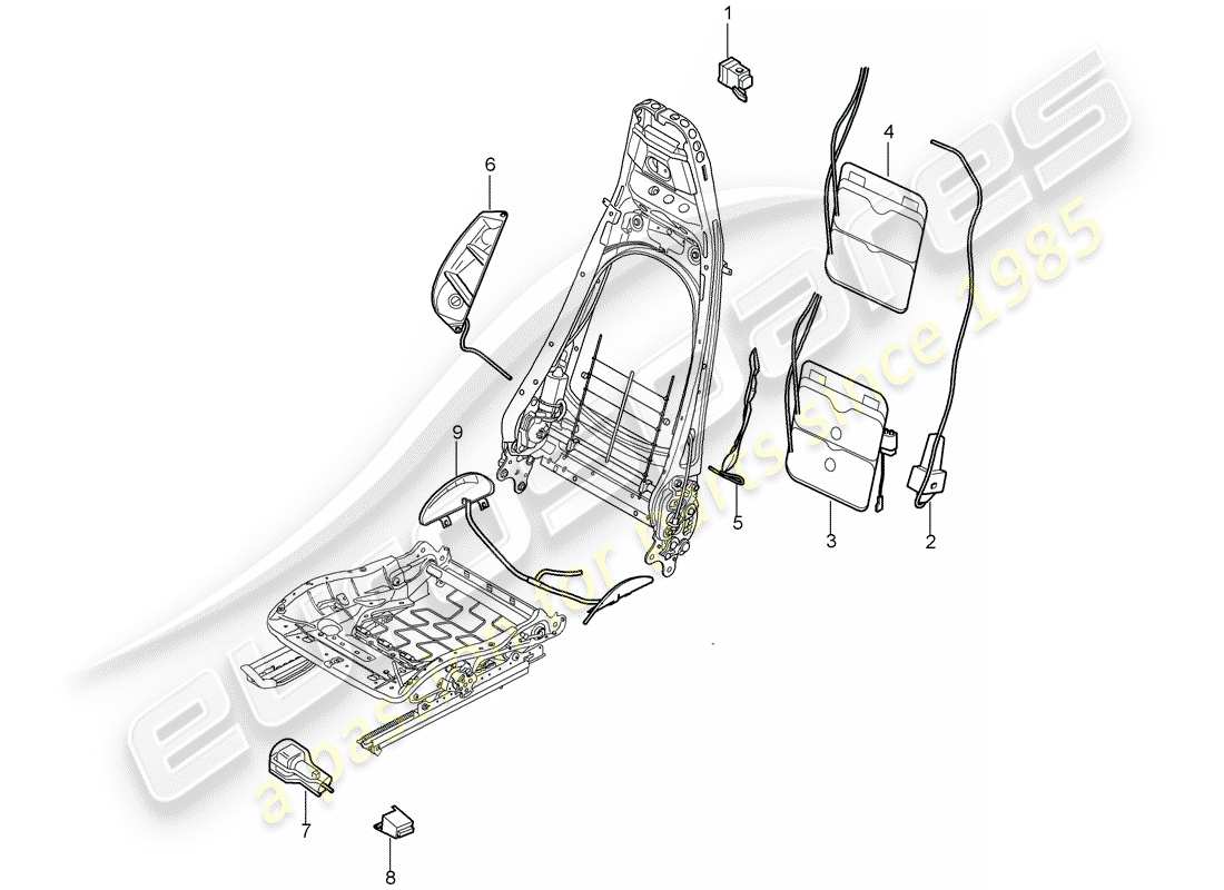 porsche cayman 987 (2006) lumbar support part diagram