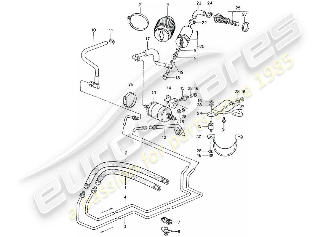 porsche 968 (1994) fuel system part diagram