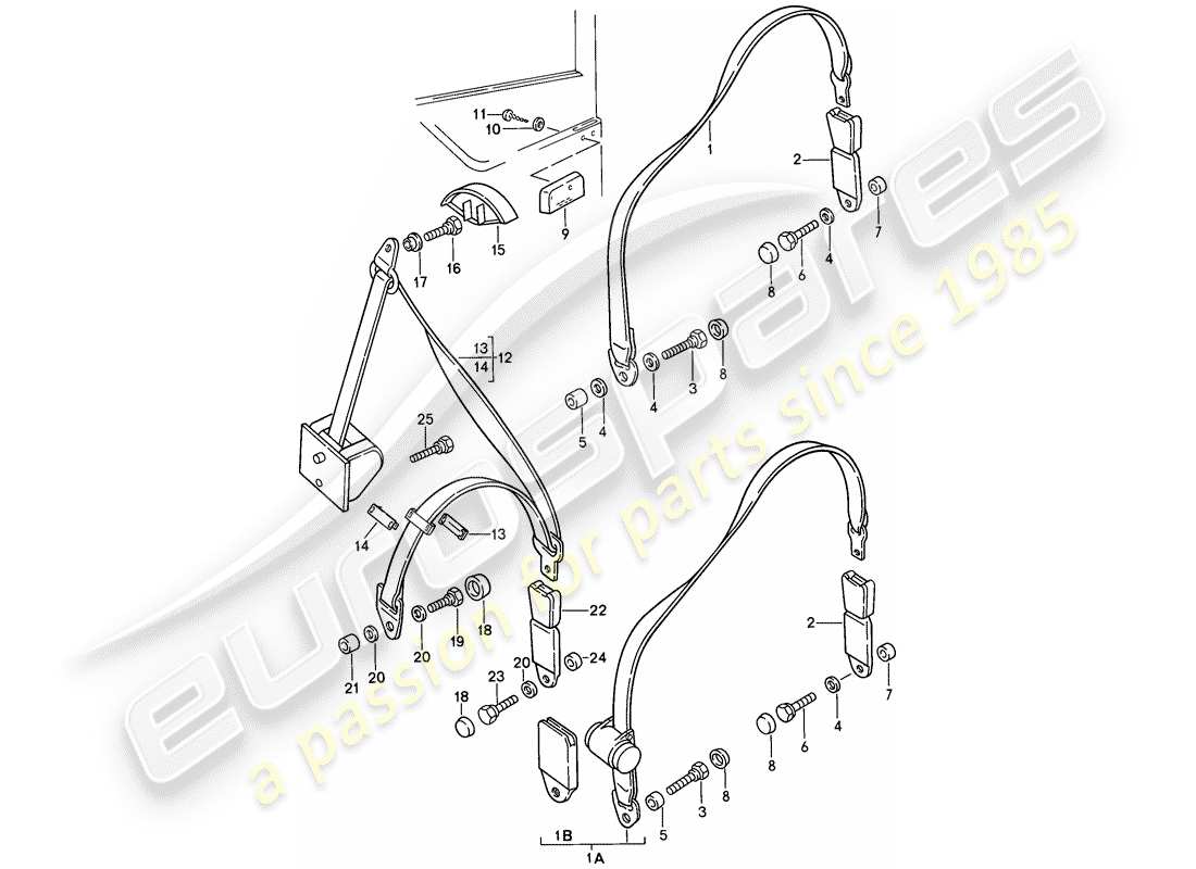 porsche 944 (1986) seat belt - lap belt - manually parts diagram