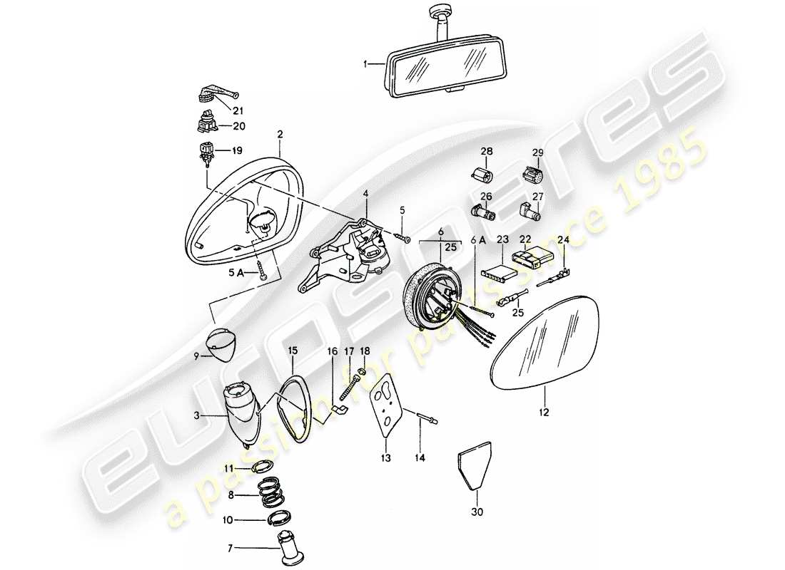 porsche 964 (1991) rear view mirror inner - rear view mirror part diagram