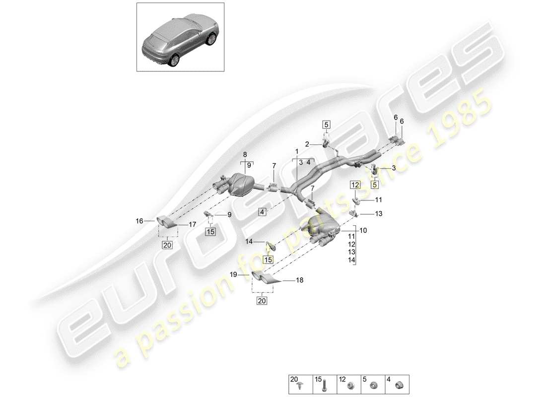 porsche macan (2020) exhaust system part diagram