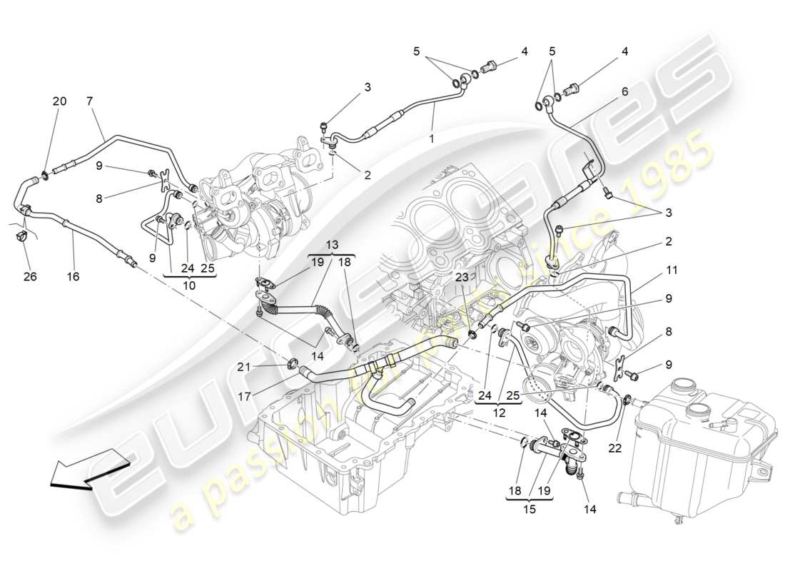 maserati qtp 3.0 bt v6 410hp (2014) turbocharging system: lubrication and cooling part diagram