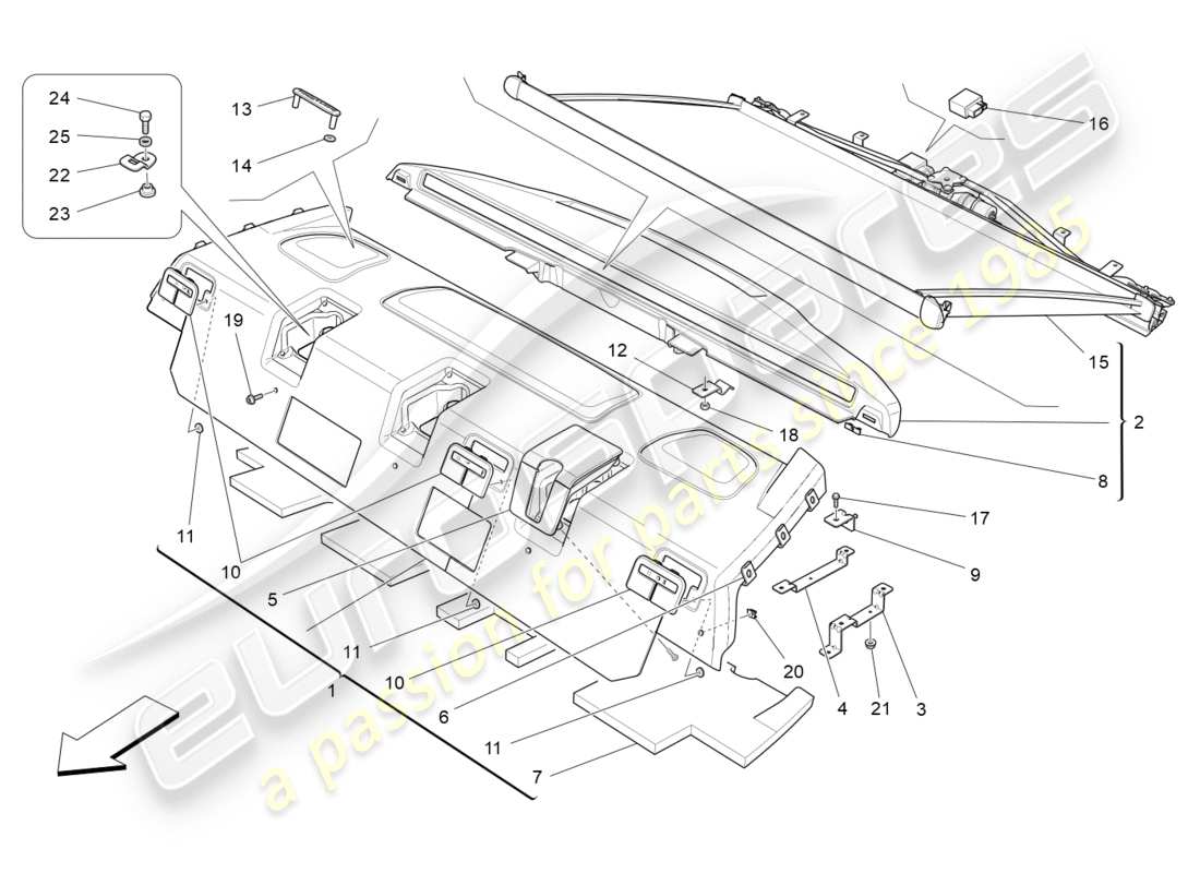 maserati qtp 3.0 tds v6 275hp (2015) rear parcel shelf part diagram