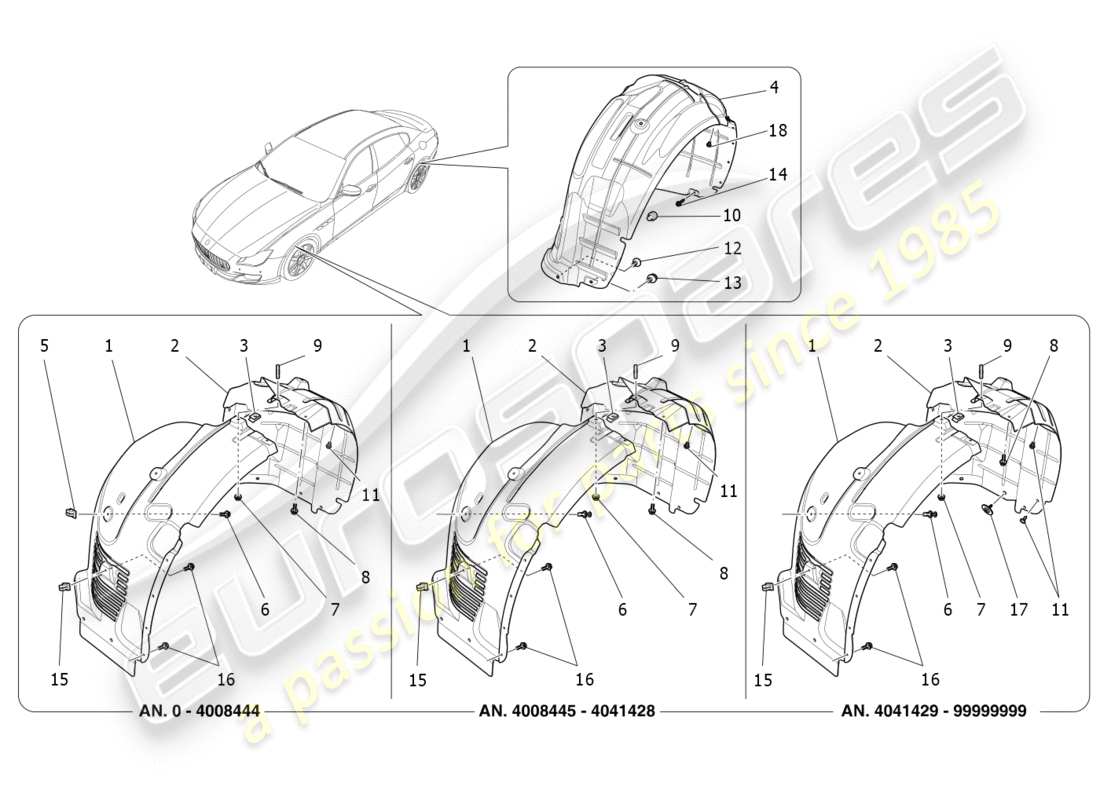 maserati qtp 3.0 bt v6 410hp (2014) wheelhouse and lids part diagram