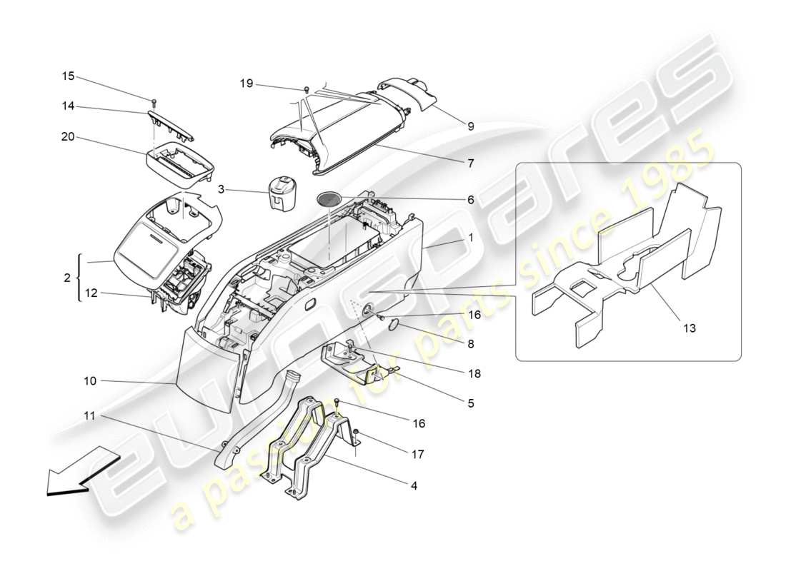 maserati qtp 3.0 tds v6 275hp (2015) accessory console and rear console part diagram