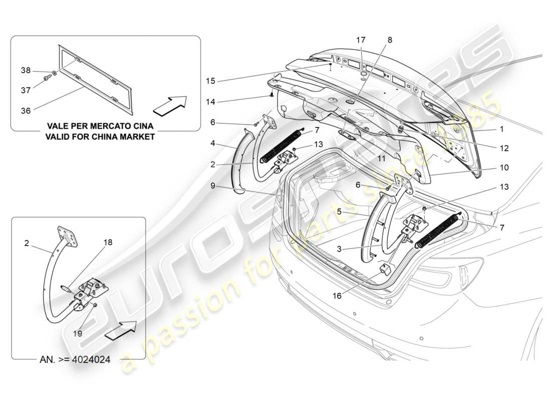 maserati qtp 3.0 bt v6 410hp (2014) rear lid parts diagram