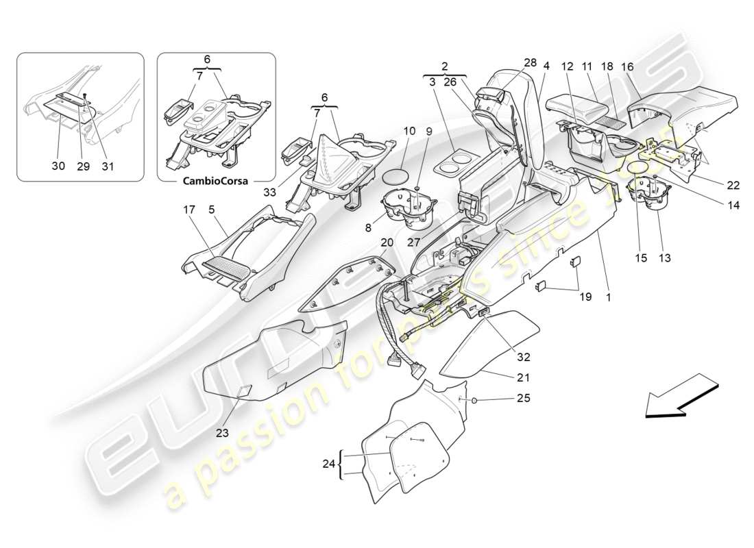 maserati granturismo (2011) accessory console and centre console parts diagram