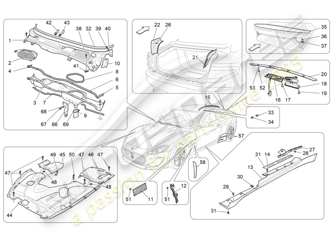 maserati qtp 3.0 tds v6 275hp (2015) shields, trims and covering panels part diagram