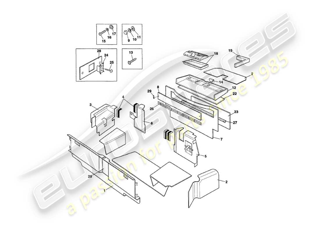 aston martin v8 coupe (1999) boot trim part diagram