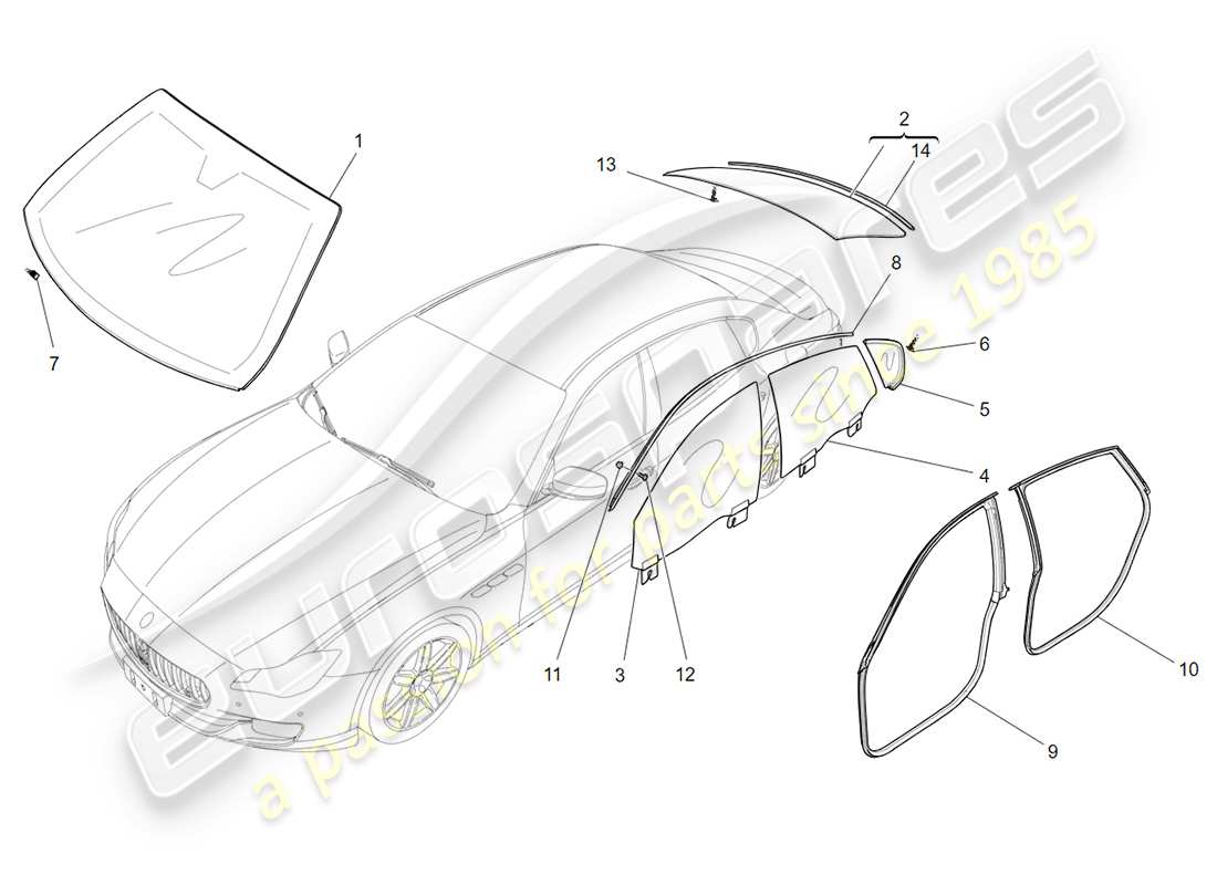 maserati qtp 3.0 tds v6 275hp (2015) windows and window strips part diagram