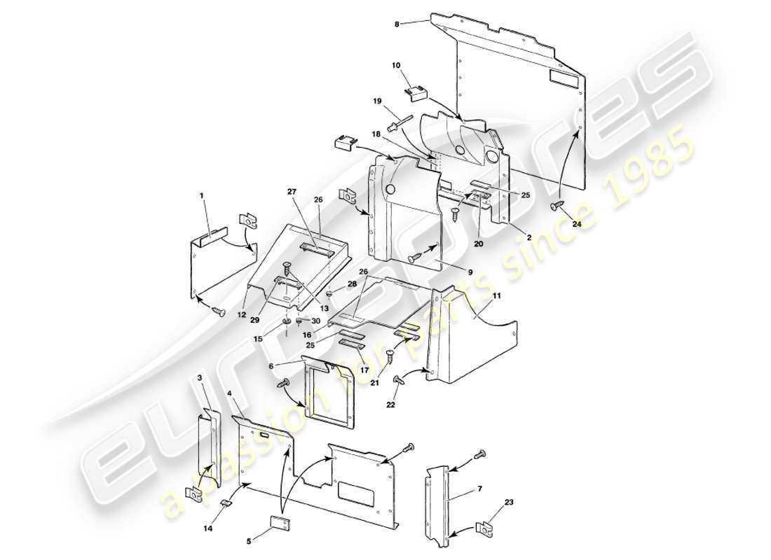 aston martin v8 volante (2000) boot trim part diagram