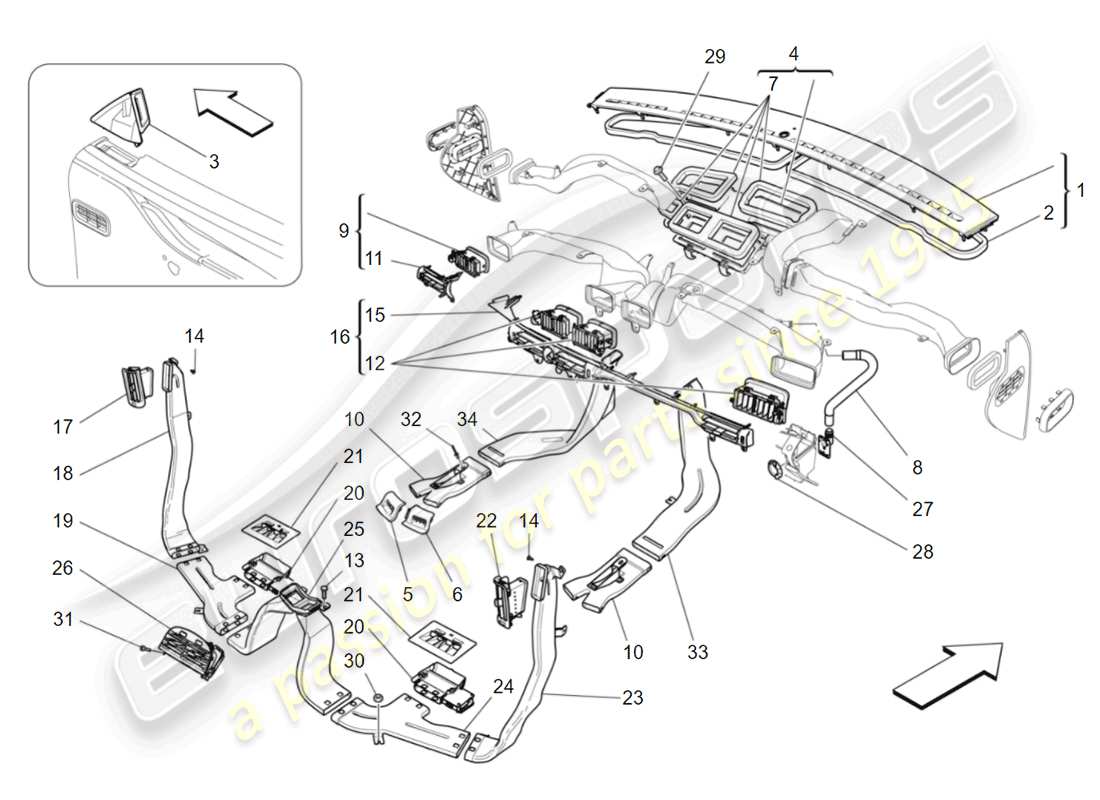 maserati qtp 3.0 tds v6 275hp (2015) a/c unit: diffusion part diagram