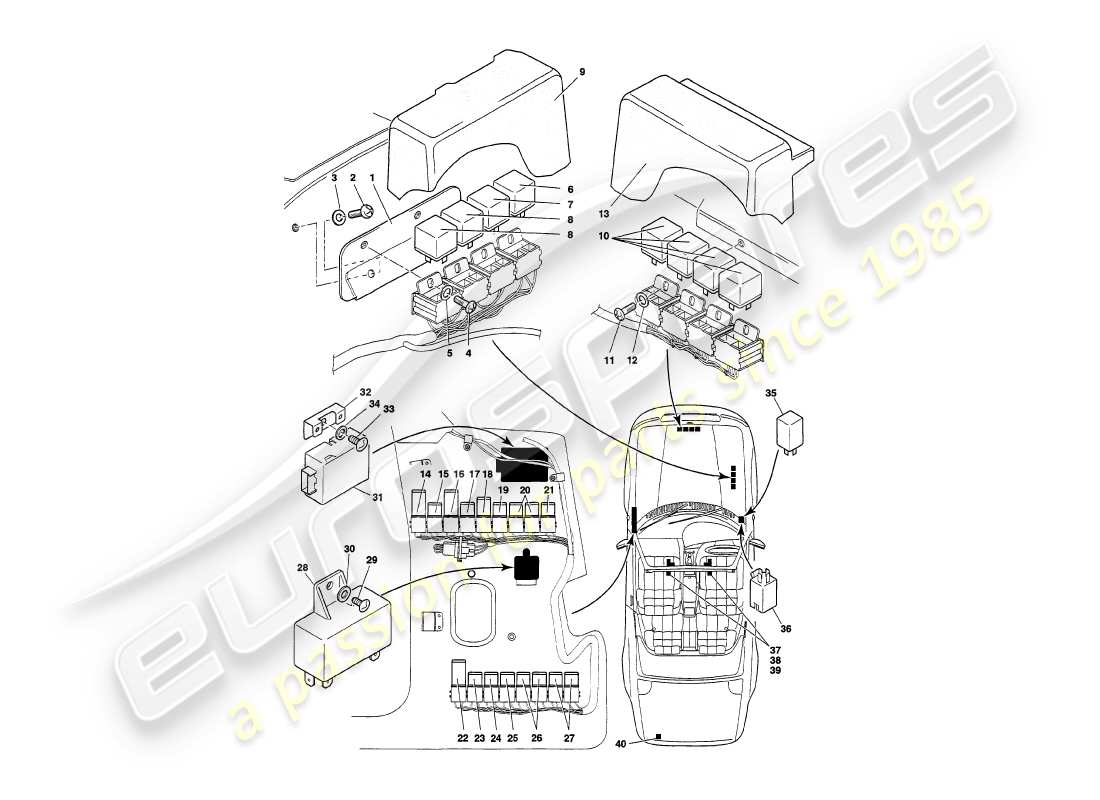 aston martin v8 volante (1997) relays, to vin 89026 part diagram