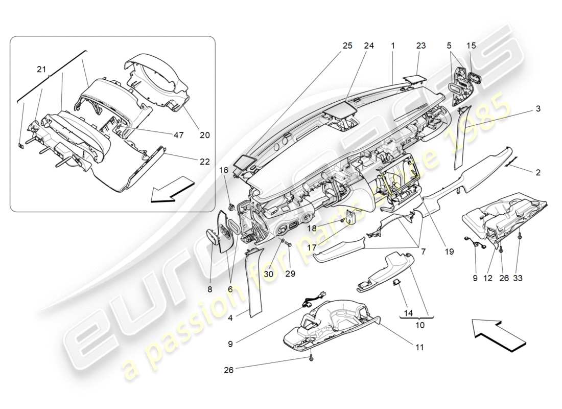 maserati qtp 3.0 bt v6 410hp (2014) dashboard unit part diagram