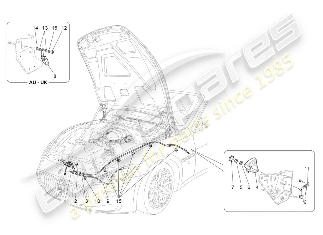 maserati granturismo (2009) front lid opening button part diagram