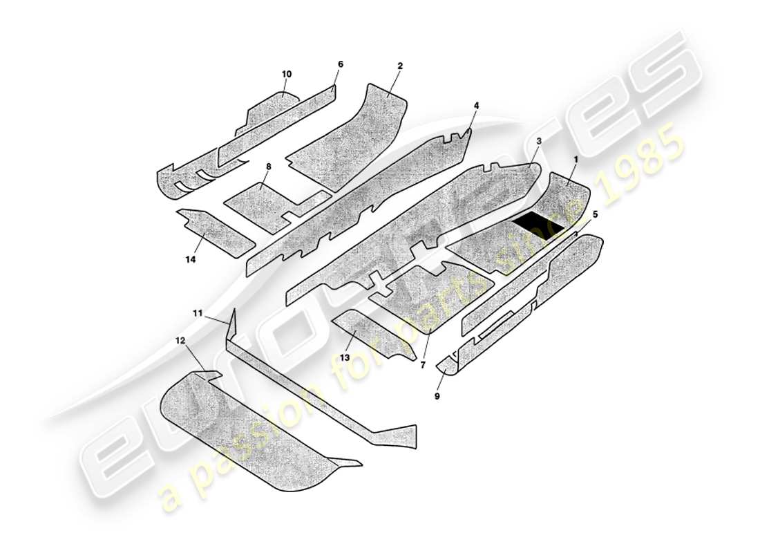 aston martin v8 volante (1998) carpets part diagram