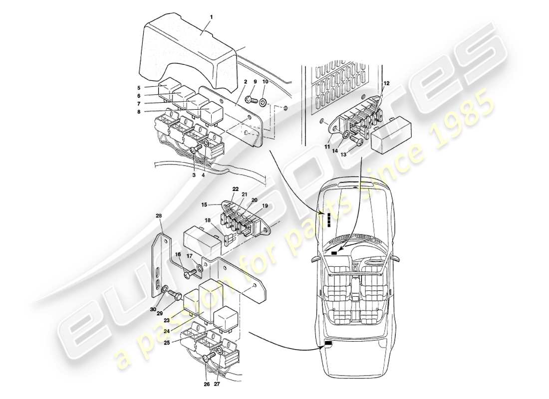 aston martin v8 volante (1997) relays, vin 89027 on part diagram