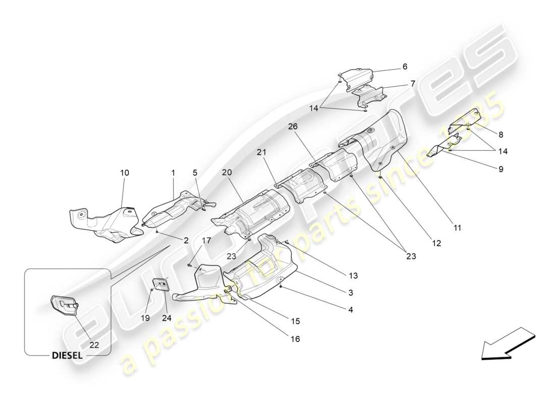 a part diagram from the maserati quattroporte m156 (2014 onwards) parts catalogue