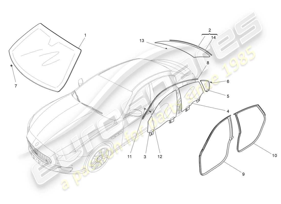 maserati qtp 3.0 bt v6 410hp (2014) windows and window strips part diagram