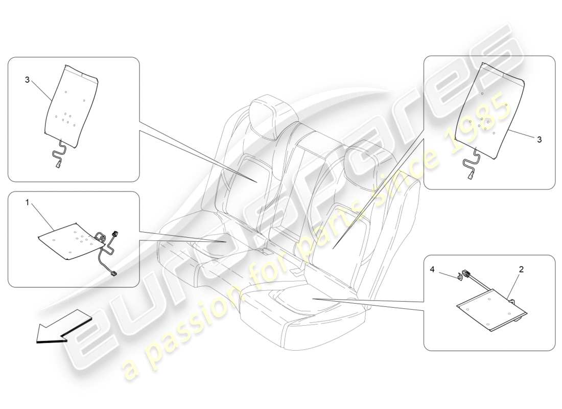 maserati qtp 3.0 bt v6 410hp (2014) rear seats: mechanics and electronics parts diagram