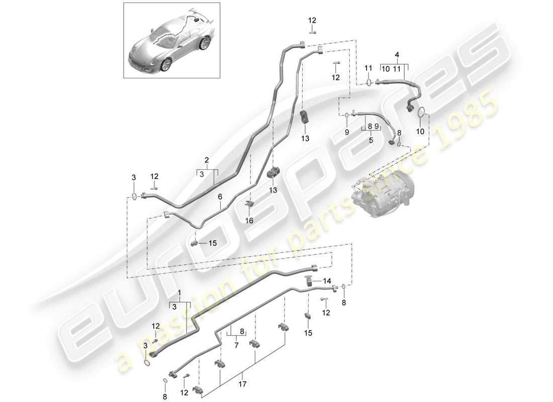 porsche 991r/gt3/rs (2020) refrigerant circuit parts diagram