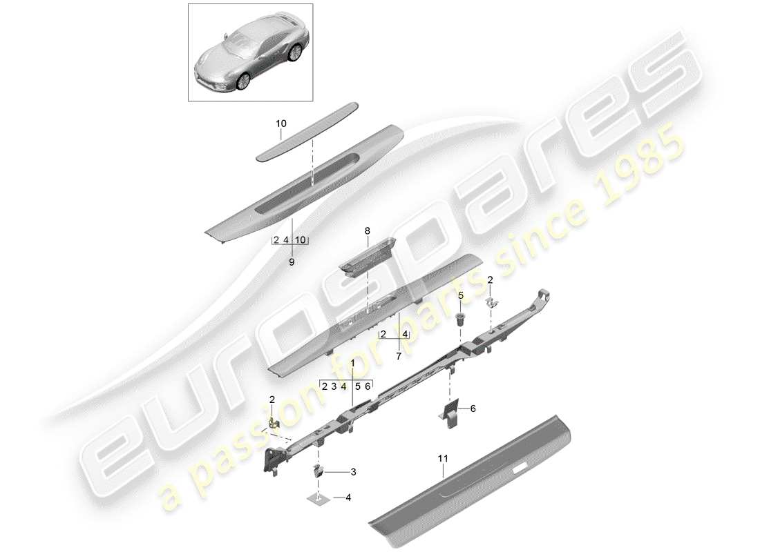 porsche 991 turbo (2019) lining part diagram