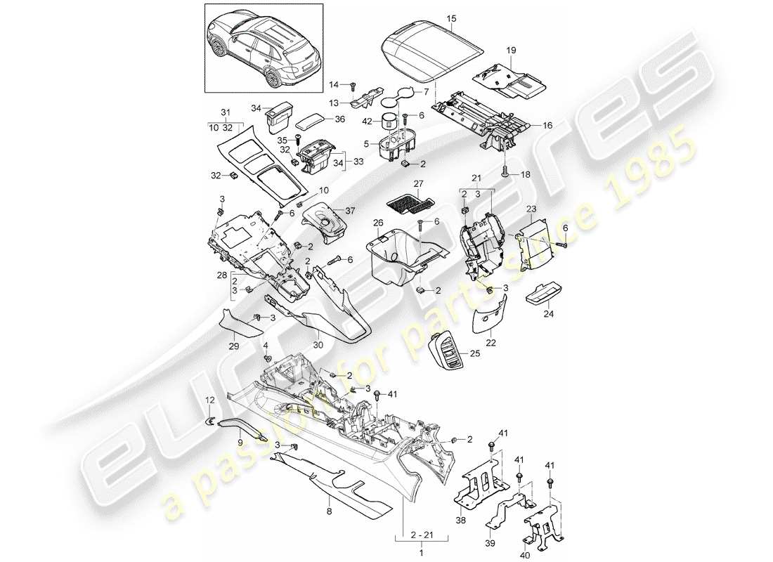 porsche cayenne e2 (2012) center console part diagram