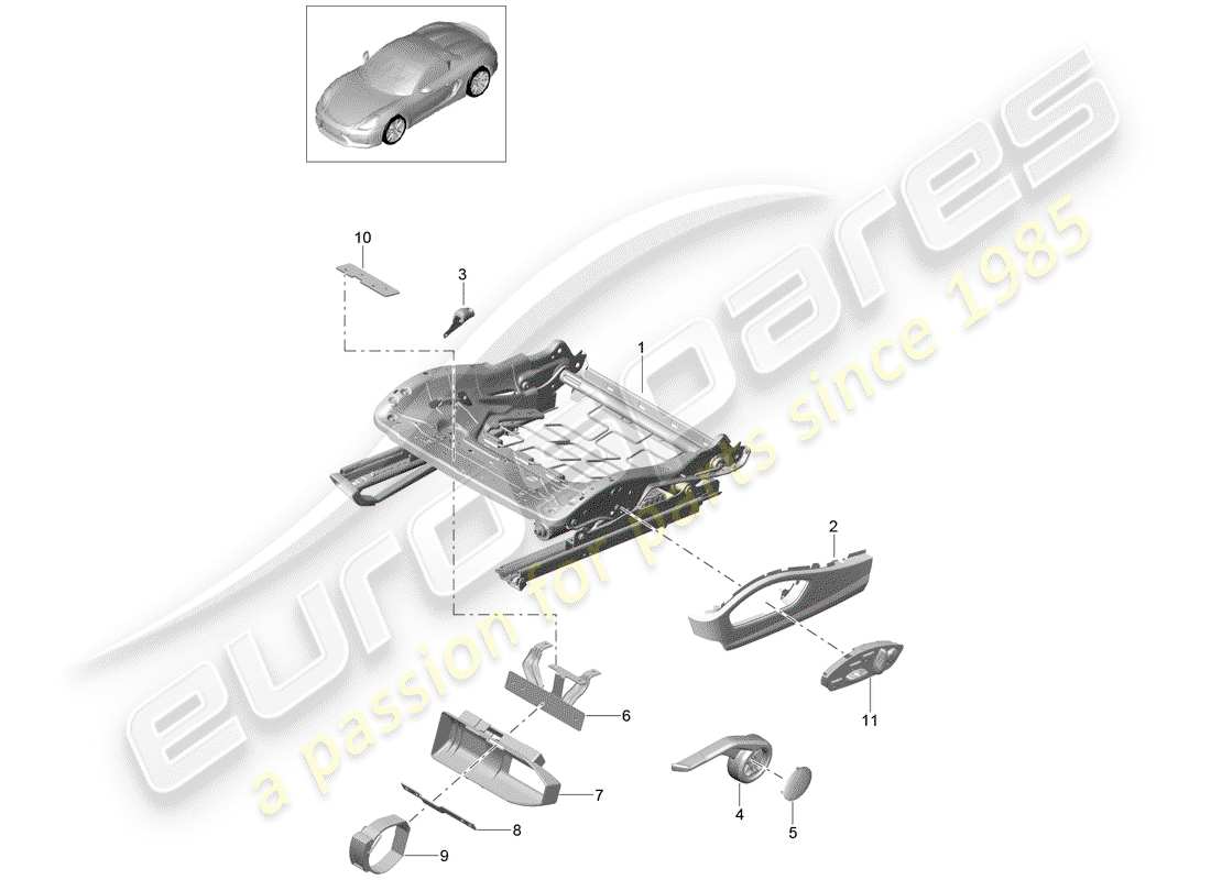 porsche 2016 seat frame part diagram