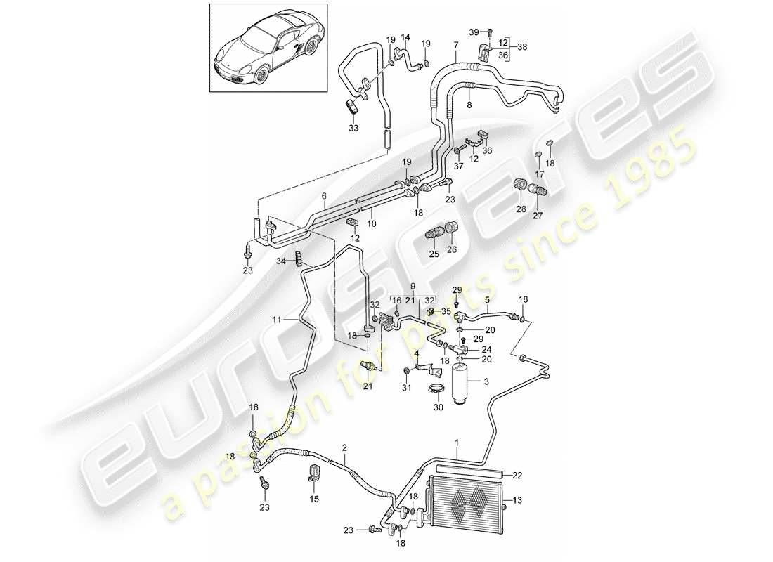 porsche cayman 987 (2009) refrigerant circuit part diagram