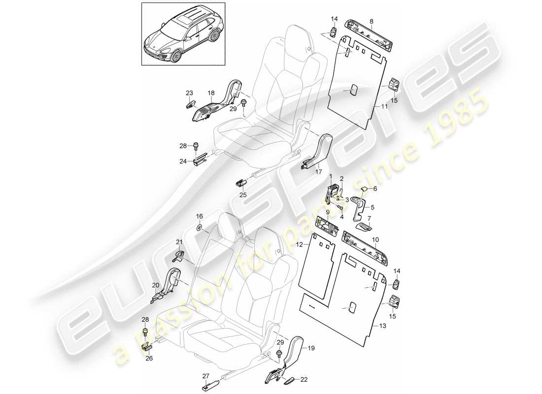 porsche cayenne e2 (2013) back seat backrest part diagram