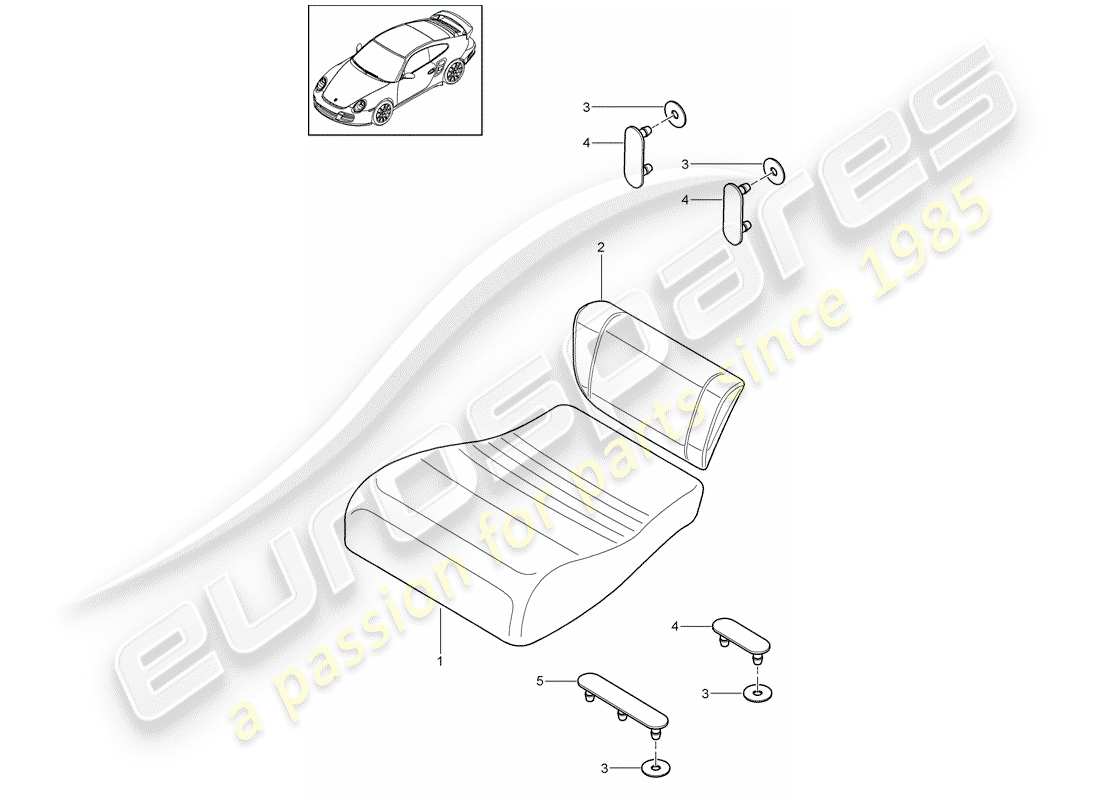 porsche 997 t/gt2 (2007) back seat cushion part diagram