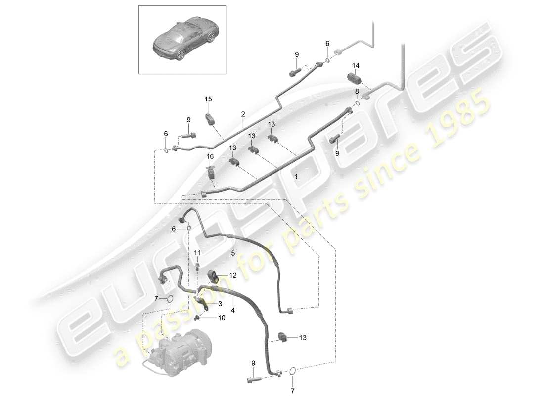 porsche boxster 981 (2012) refrigerant circuit parts diagram